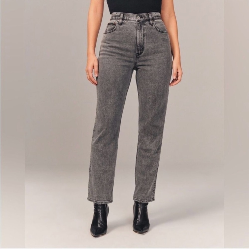 Abercrombie & Fitch Washed Black Ultra High Rise Ankle Straight Jeans